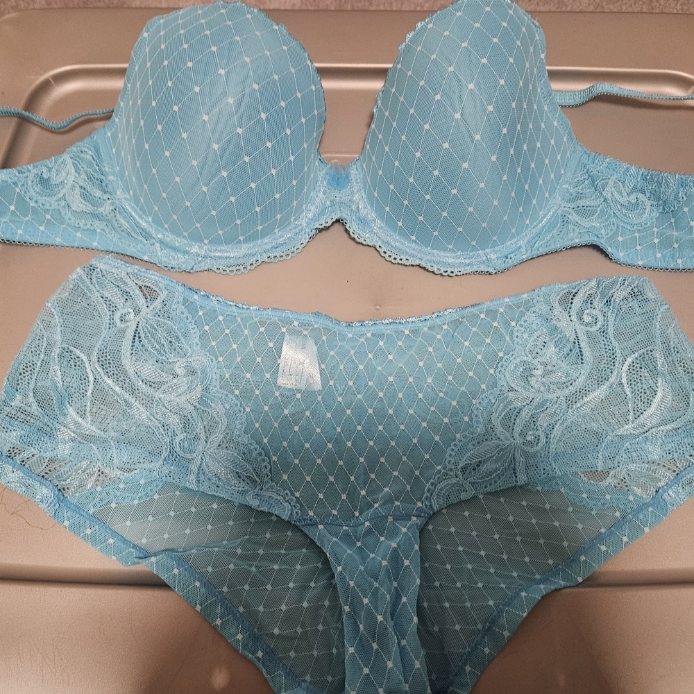 Wacoal Light Blue Lace Bra and Panty Set